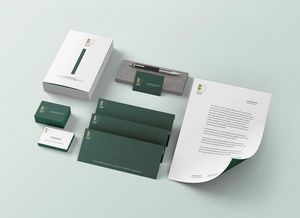 Логотип брендинг канцелярских товаров с макетом брошюры