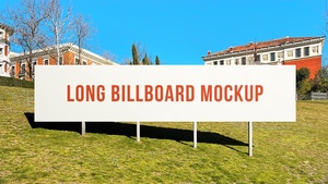 Long Billboard On Grass Hill Mockup