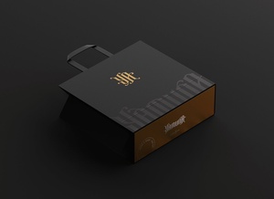 Роскошная черная сумка для шоппинга макет логотипа