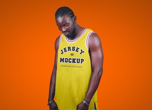 Man Wearing Basketball Jersey Mockup