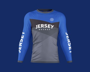 Men?s Long Sleeve 3D Jersey T-Shirt Mockup Set
