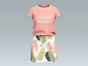 Mini Skirt With Short Sleeves T-Shirt Mockup Set