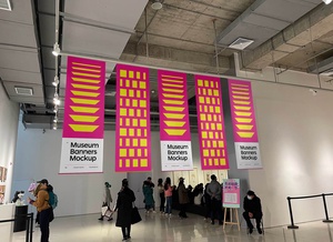 Exposition / musée Banners suspendus Mockup