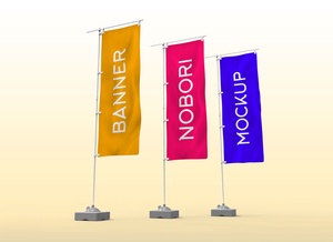 Nobori Flag Pole Hanging Banner Mockup