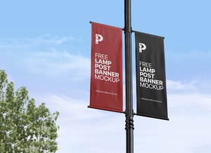 Outdoor Advertising Lamp Post Pole Banner Mockup