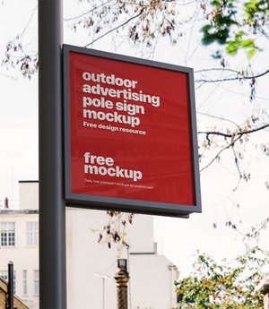 Outdoor Advertising Pole Sign Mockup