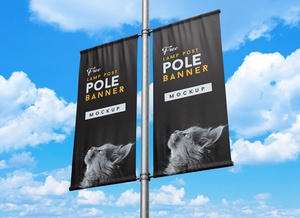 Outdoor Advertising Street Lamp Post Pole Banner Mockup Set