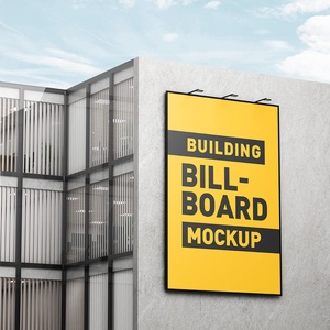 Outdoor Building Wall Vertical Billboard Mockup