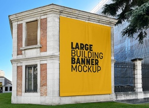 Outdoor Drop-Down Building Banner Mockup