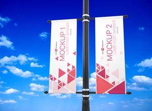 Outdoor Lamp Post Pole Banner Mockup