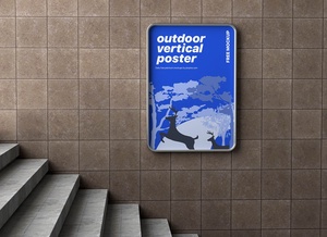 Outdoor Vertical Poster On Stairs Mockup