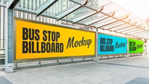 Bus Stop Multiple Billboards Mockup