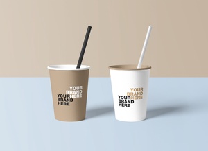 Paper Coffee Cups With Straw Mockup