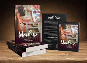 Paperback Books with Tablet Mockup