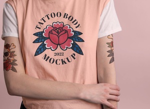 Person With Tattoo Free Close-Up T-Shirt Mockup