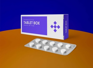 Pharmaceutical Tablets / Pills Blister Packaging & Box Mockup