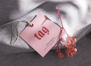 Maqueta de etiqueta colgante de cuadrado de flores rosa