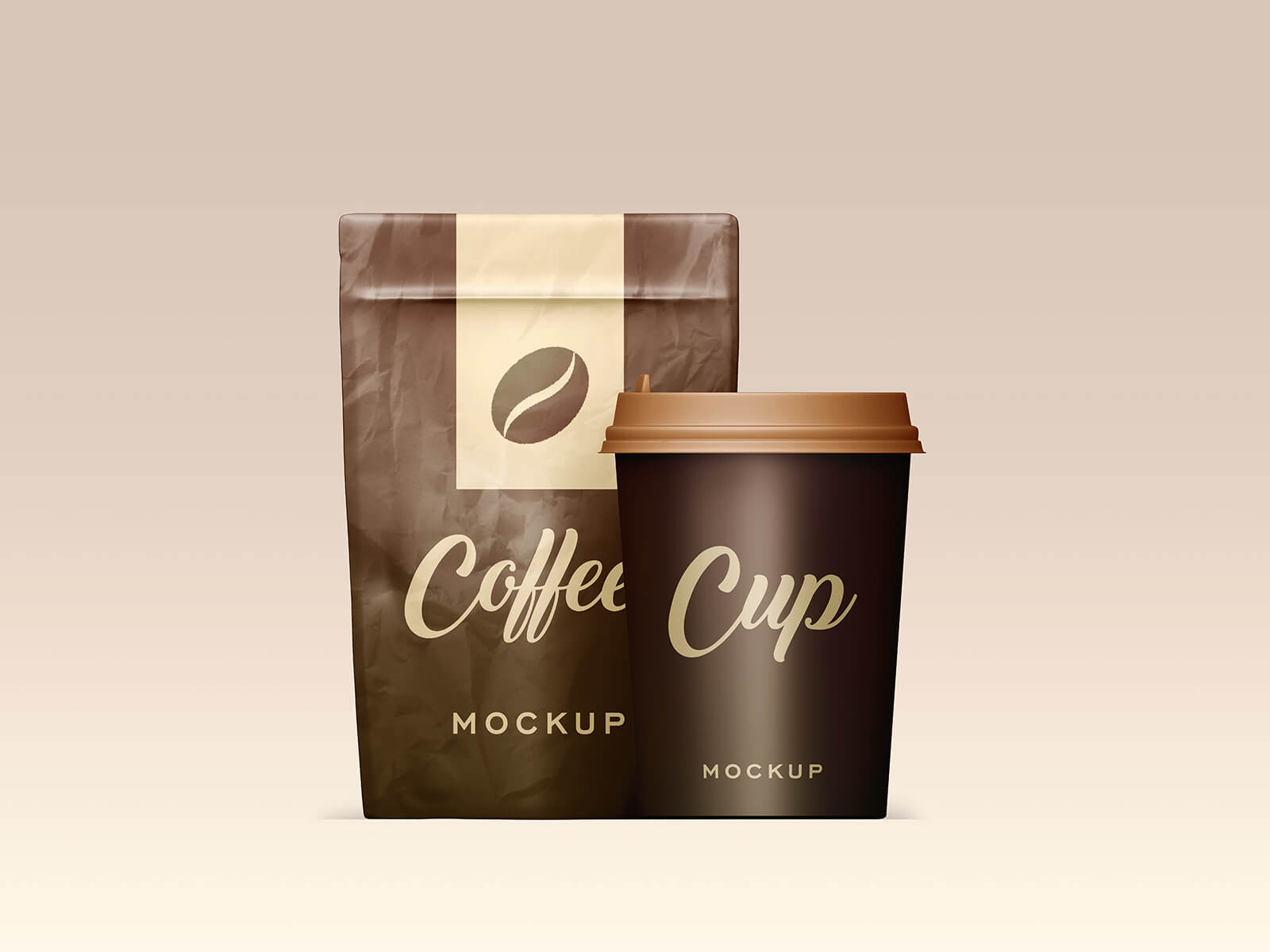 Sac à café premium avec tasse de maquette