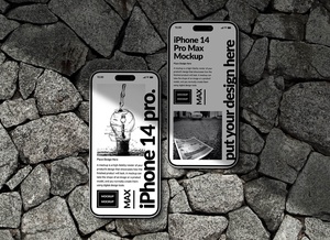 Realistic iPhone 14 Pro Max Mockup On Stone Texture