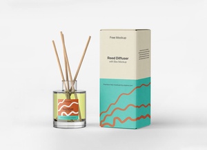 Reed Diffuser With Packaging Box Mockup