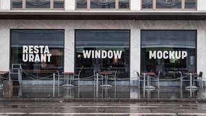 Ресторанное стеклянное окно Рекламное макет