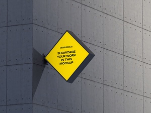 Rhombus Wall Mounted Corner Signboard Mockup