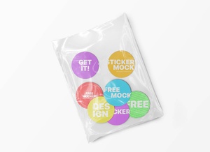 Round Stickers in Sachet Packaging Mockup
