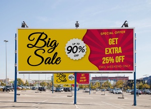Sale / Discount Billboard At Parking Lot Mockup