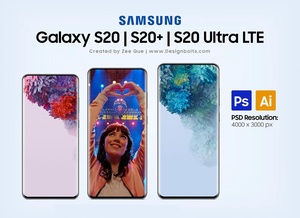 Samsung Galaxy S20  S20+  S20 Ultra 5G LTE Mockup & Vector Ai