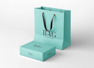 Branded Shopping Bag With Box Mockup