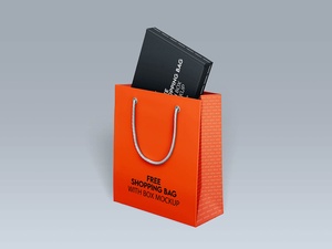 Shopping Bag With Gift Box Mockup