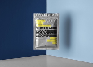 Joint latéral Floating Silver Pouchming Packaging Mockup