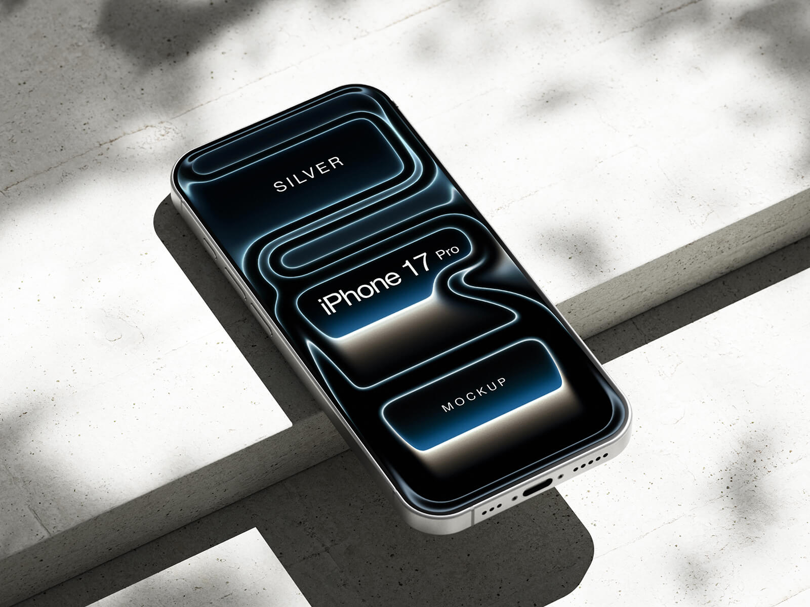 На бетонном серебряном iPhone 17 Pro Mockup