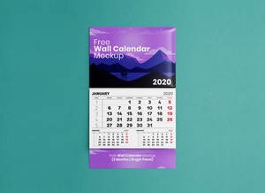 Single Panel 3 Month Wall Calendar Mockup