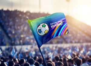 Soccer Stadium Waving Flag Mockup