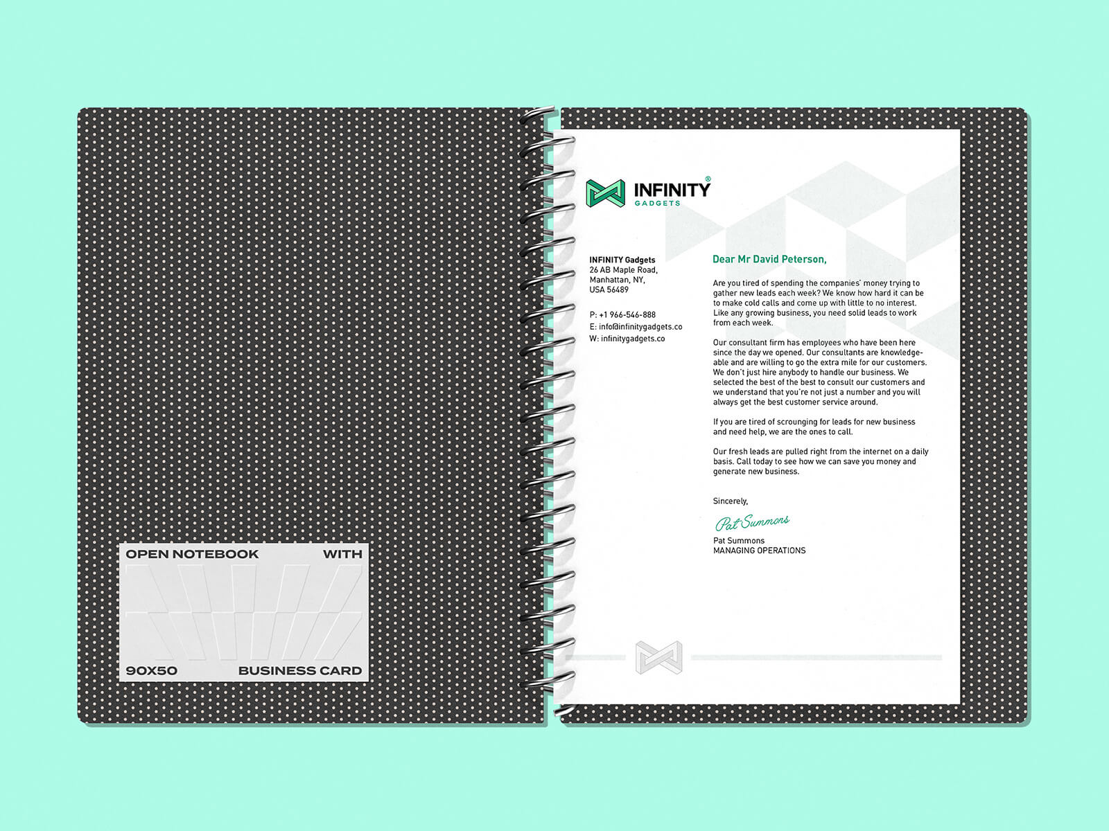 Spiral Notebook, Letterhead & Business Card Mockup