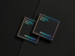 Square Black Business Card Mockup Set