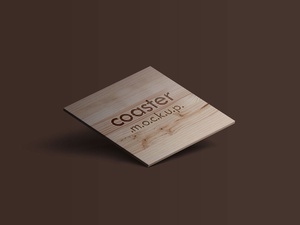 Square Coaster With Engraved Logo Mockup