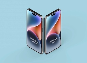 Standing Dual iPhone 14 Pro Max Mockup