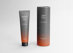 Standing Squeeze Cream Tube & Paper Tube Mockup