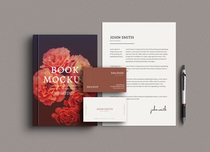 Stationery With Book Mockup