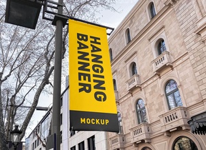 Street Hanging Banner Mockup