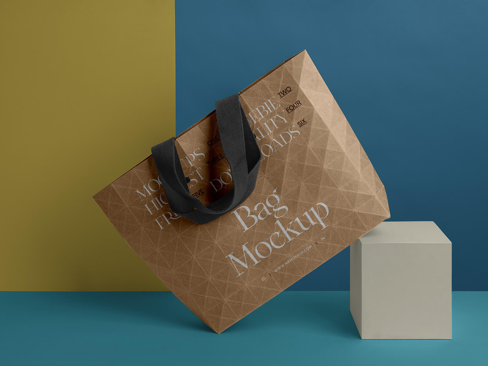 Creased Kraft Paper Shopping Bag Mockup