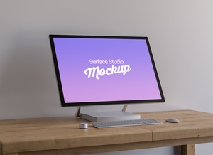 Surface Studio On Table LCD Mockup