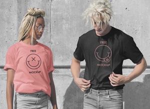 Male & Female Model Loose Fitting T-Shirt Mockup