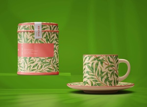 Чайная чашка и чайная банка макет