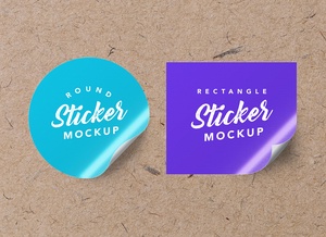 Textured Round & Rectangle Sticker Mockup