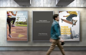 Three Subway Station Poster Mockup