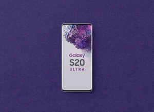 Вверху видом на Samsung Galaxy S20 Ultra Mockup