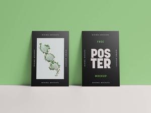 Twin Paper Poster / Flyer Against Wall Mockup